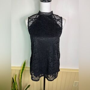 NWT Cable & Gauge M Black Sleeveless Mock Neck Lace Blouse Whimsigoth Moody Lace
